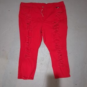 SHEIN Red Distressed Ankle Jeans